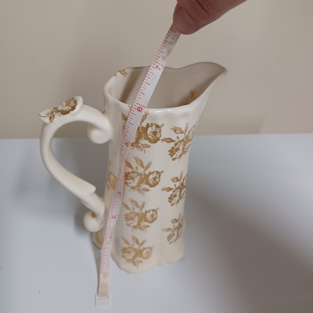 Vintage Porcelain Pitcher Gold Rare Victorian Floral Design Antique Cottagecore - Picture 8 of 9